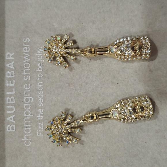Baublebar gold tone pave Champagne Showers snowflake Champagne bottle earrings - Picture 1 of 7